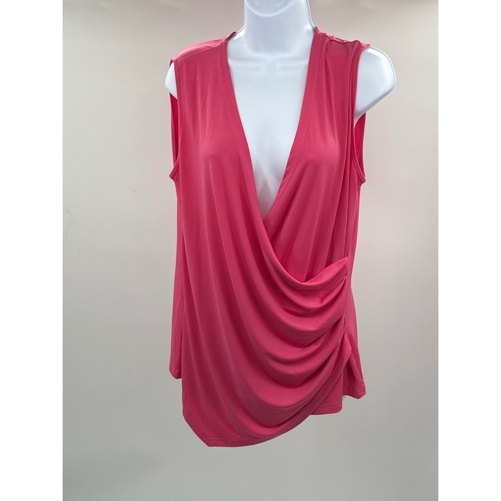 Aryeh Hot Pink Sleeveless Draped Wrap V-Neck Ruched Top TPY-8625(K12) L